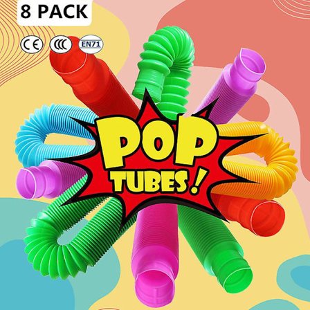 Pop Tube Sensoriska Leksaker, Stretch Tube För Barn Dekompression, Förskola Fingerspel, 8 Pack
