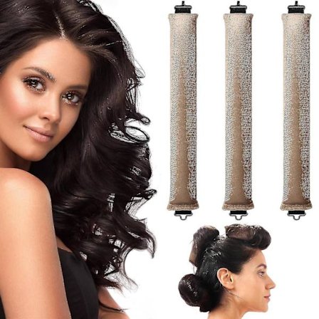 3 stk. Varmeløse Hårkrøller, Flexi-Stænger Med Krog, Varmeløse Krøllestav Til Alle Hårtyper, Ingen Varme Krøller Til At Sove I, Natlige Varmeløse 