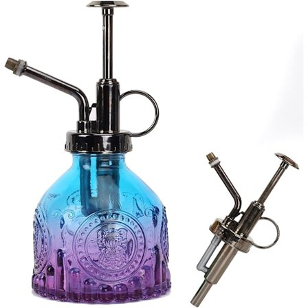 Retro dekorativt glassplantevanningskanne med toppumpe for innendørs planter Glassbeholder (Gradient Blå Lilla)