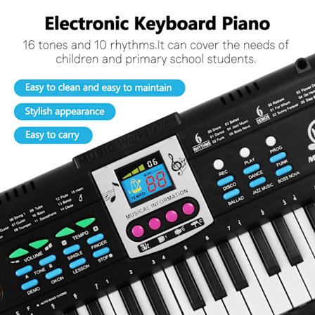 61 Tangenter Digitalt Elektronisk Musikk Keyboard Barn Multifunksjonelt Elektrisk Piano for Piano Student med Mikrofon Funksjon Musikkinstrument