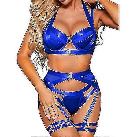 Helkropssele til kvinder, sæt med strømpebånd justerbart sexet lingeri Blå S