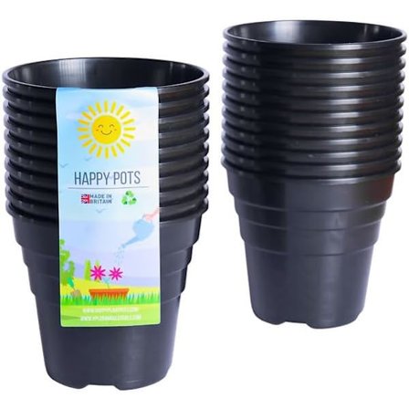 - 10cm Gloss Black - Pakke med 20 Premium Plastplanter - Gjenbrukbare Blomsterpotter for Innendørs/Utendørs Hjemmedekorasjon Hagearbeid - Rund, 