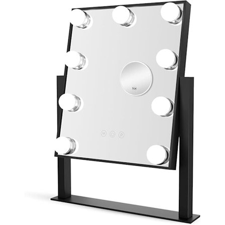 Makeup-spejl med lys – Hollywood-spejl – Makeupspejl, dæmpbar med tre lystilstande og 10x forstørrelsesspejl