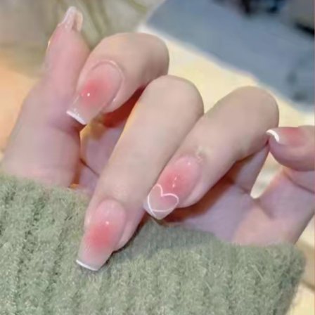 Franskt Press-on-naglar Medium Längd Akrylnaglar Rosa Naglar Falska