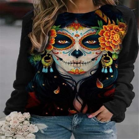 Naisten Halloween collegepaidat Kurpitsa Face Tanssi Luuranko Paita Pitkähihainen Villapaita Hauska Graafinen Neulepusero style 13 3XL