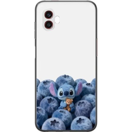 Kompatibelt Mobildeksel til Samsung Samsung Galaxy Xcover6 Pro Søt blå karakter blant blåbær med bamse i mykt og lekent illustrasjon