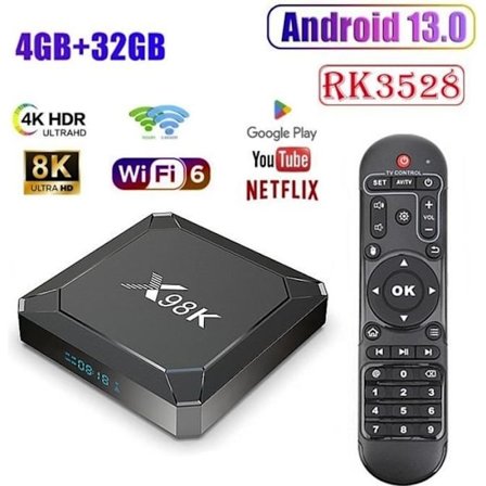 Android TV-boks, IPTV-boks 4 GB + 32 GB RK3528 Quad-Core Støtte 8K HD 3D, WiFi 6 + BT5.0, Android 13 Smart TV-boks, Multimediaspiller