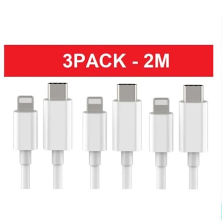 3-pakning 2m Lightning til USB-C Ladekabler for iPhone – Hurtiglading og Dataoverføring Hvit