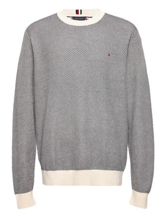 Two T Textured Crew Neck Strikkegenser M. Rund Krage Grå Tommy Hilfiger