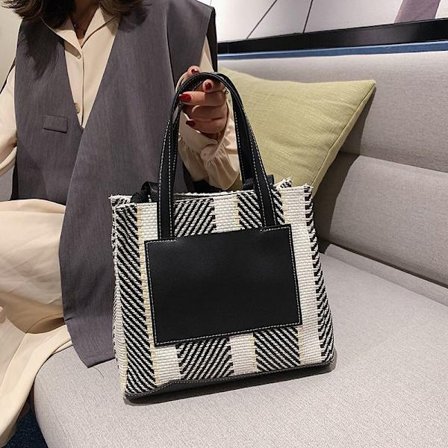 Kvinners ensidig håndveske med rutete mønster og kontrastfarge