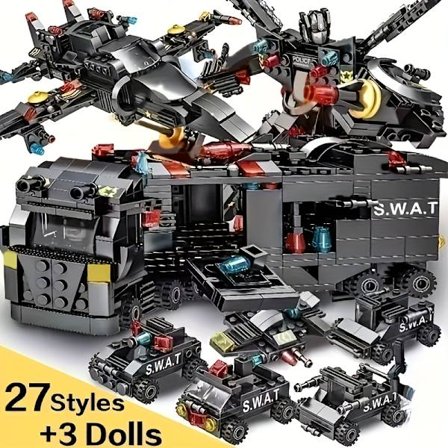 315/500 stk. Politibil Byggeklodser, Politibil Robotbil Byggeklodser, Uddannelseslegetøj til Børn, Fødselsdagsgave til Drenge, Jul Halloween