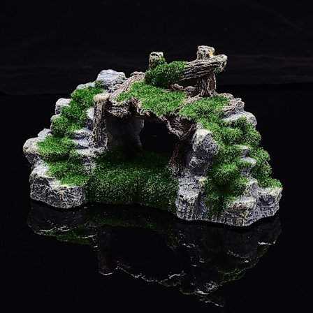 Akvariedekor Set Resin Berg Träd Gömställe med Mossa och Drivved för Fisk Sköldpadda Räka