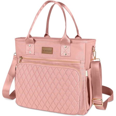 Stor dame lunsjveske - Isolerte, slitesterke nylon termo lunsjveske med oppbevaringslomme, 13"L x 6,3"B x 11,3"H, rosa