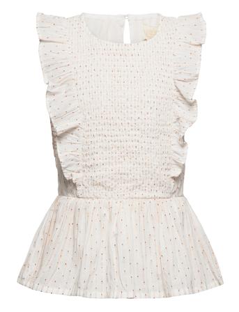 Top Lurex Bluse Tunika Hvit Creamie*Betinget Tilbud