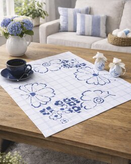 Broderikit Duk Blått blommotiv – korsstygn på aidaväv duk & löpare