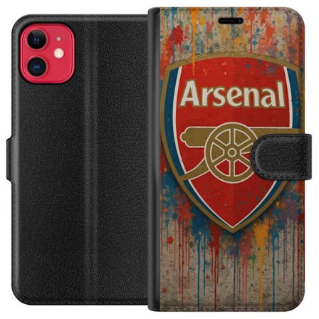 Yhteensopiva Lompakkokotelo Apple iPhone 11 Arsenal Splash Art with värivirtuja taustalla intohimoiselle kannattajalle, voimakkaita punaisia sävyjä ta