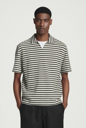 COS Men's Open Collar Striped Terry Polo Shirt in Green