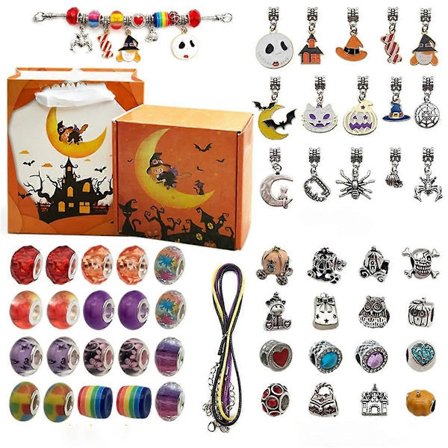 Halloween Adventskalender 2024 Jente DIY Armbånd Lagingssett for Barn Voksen Halloween Nedtellingskalender Gaver