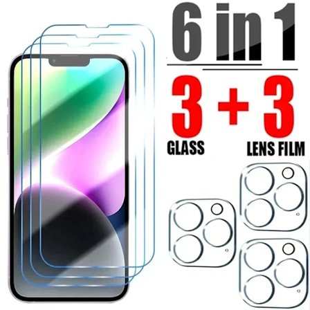Ny stil 6-i-1 härdat glas för iPhone 16 15 14 13 12 11 Pro Max kameraskärmskydd för iPhone 16 15 14 Plus 13 12 Mini linsglas