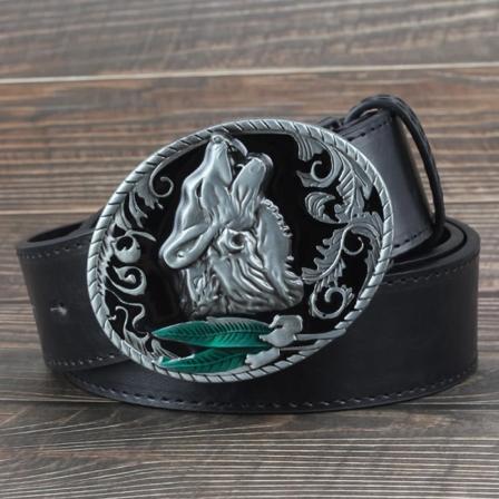 Northerner Wolf Head Metal Spänne Bälte Herr Coyote Wolf's Howl Totem Strap Hane Läder Jeans Midjeband Present till Man Type 7 130cm