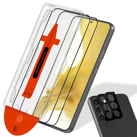 2-PACK Samsung S22 Näytönsuoja & 2-PACK linssinsuoja - Karkaistu Lasi | [Automaattinen Asennus] - Kuplaton