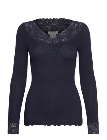 Organic T-Shirt W/ Lace Navy Rosemunde