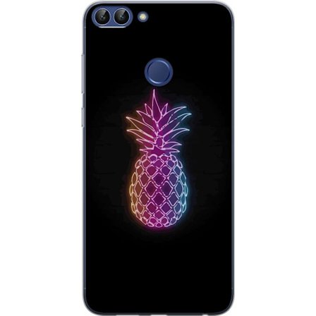 Yhteensopiva Puhelinkuori Huawei Huawei P smart Neonkuvitus ananaksesta värikkäässä valossa mustaa taustaa vasten