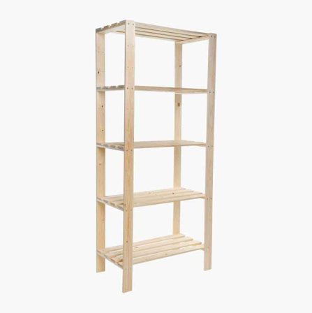 Biltema - Svensk Furu Oppbevaringshylle, Fem Hyller, 75 x 37 x 171 cm, Enkel Montering, Kan Malles eller Lakkeres