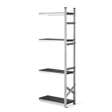 Reol påbyggseksjon med sorte plasthyller, 2500x900x400 mm