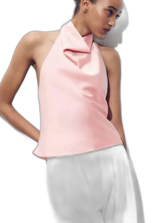 Rosa halterneck topp i satin