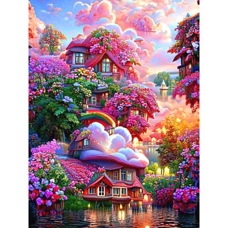 30 x 40 cm, maison fleurie de rêve Diamond Painting Broderie Di