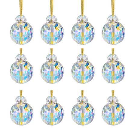 12-pack kristallglas julgranskulor, 0,87 tum mini AB färgglada prismatiska kulor julgransprydnader för juldekorationer