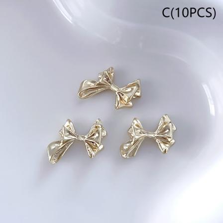 10 kpl Alloy Bownot Nails Art Decoration Sliver Gold Nail Charms C