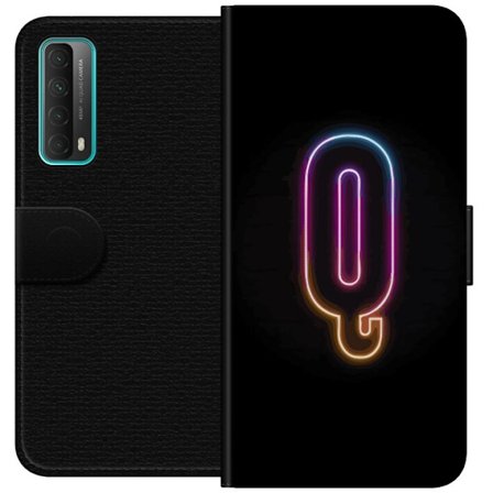Yhteensopiva Lompakkokotelo Huawei Huawei P smart 2021 Minimalistinen neonkirjain Q kirkkaissa väreissä tummaa taustaa vasten