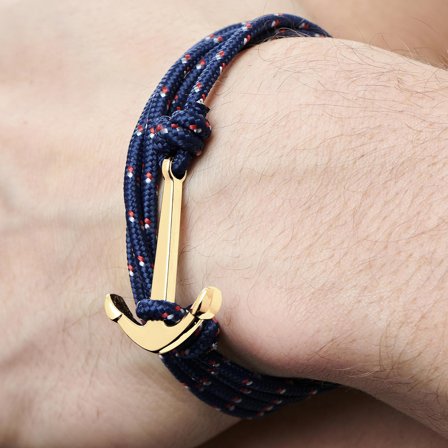 Bracelet L'ancre dorée à cordon bleu blanc rouge pour hommes - Bracelets Ancre Marine - pour Hommes - Tailor Toki
