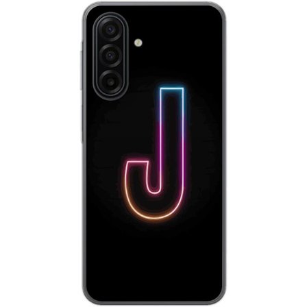 Kompatibelt Mobildeksel til Samsung Galaxy A17 5G Minimalistisk neonbokstav J i fargeskiftende lys mot svart bakgrunn