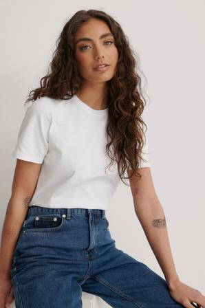 NA-KD Basic T-shirt i bomull med rund hals - T-shirts - Vit - XX-Small