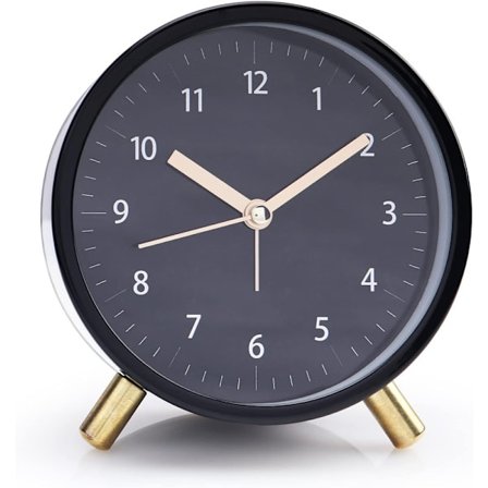 Stille Metalklokke med Vækkeur, Baggrundsbelysning & Natbelysning, Stilrent Design, Stille Vækkeur til Soveværelse, Hjemmebrug og Rejser