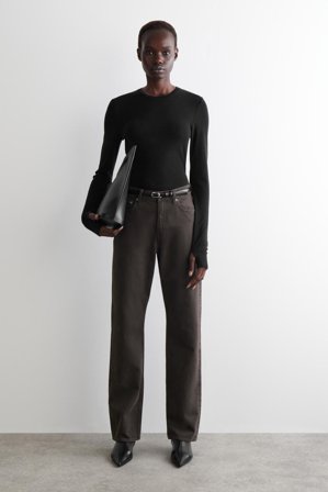 COS Women's Jersey Fino De Lana Merino Con Cuello Redondo in Negro