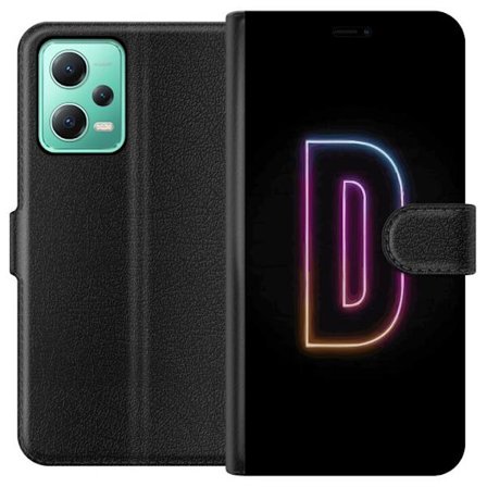 Kompatibelt Lommeboketui til Xiaomi Xiaomi Redmi Note 12 Minimalistisk neonbokstav D i fargeskiftende lys mot svart bakgrunn i moderne digital design