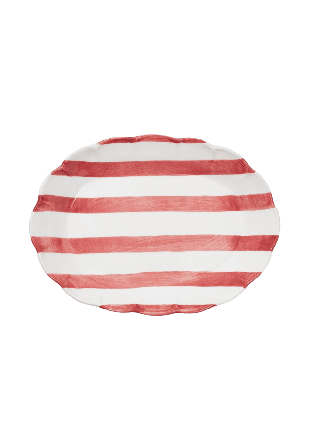 Pick A Poppy Stripe Serveringsfat - 36 Cm Glas & porslin Röd