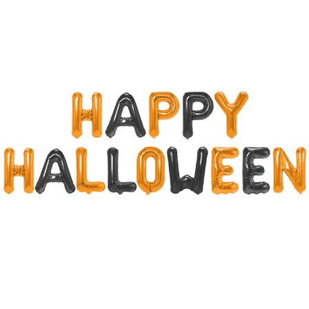 Bokstavsballonger "HAPPY HALLOWEEN" Oransje & Svart