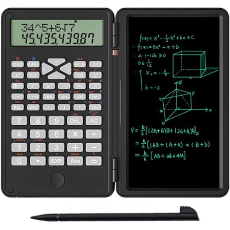 2-i-1 Vetenskaplig Miniräknare med LCD-Skrivplatta - Vikbar Design för Ekonomi, Vetenskap & Matematik, Portabel Anteckningsblock Miniräknare för