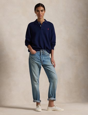 Polo Ralph Lauren Polo-Collar Fleece Pullover - Navy - XS