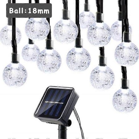 12m 100st LED Solcell Kristall Bubbla Boll Ljusslinga, 8 Lägen (Vitt Ljus 18mm Diameter)