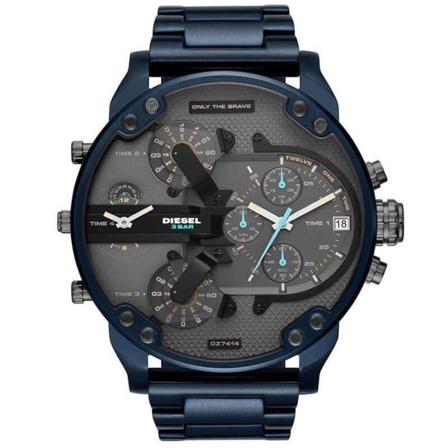 Mäns mångsidigt mode stilig superstor urtavla dubbla insatser Gummibelagd stålbälte watch DZ Blue Steel Belt