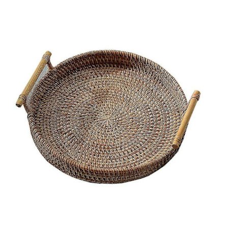 Rund håndvevd fruktlagringskurv i rotting, brett, størrelse S