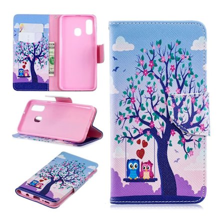 Samsung Galaxy A40 mønstret lædercover - to gyngende ugler