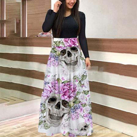 Damer Maxiklänningar Med Rund Hals Och Långärmad Halloween-klänning