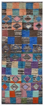 77X205 Tapis Berbère Colourful Moderne De Couloir Gris Foncé/Noir (Laine, Afghanistan) Carpetvista